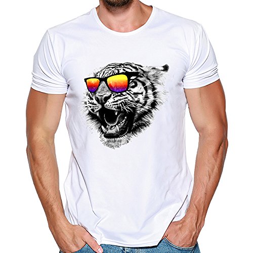 ANJUNIE Men's Short Sleeve Heavyweight Tees Crew Neck Men Printing Short Sleeve T Shirt(White8,M)