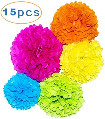 Paper Pom Poms, Paper Flowers Balls For Wedding Decor - Birthday Celebration - Wedding Party and Outdoor Decoration(15 pcs of 10, 12, 14 Inch)