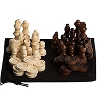 GrowUpSmart Staunton Style Chess & Checkers Pieces Set Made of Wood in Velvet Bag - for Replacement of Missing Pieces Or If You Only Have A Chess Board