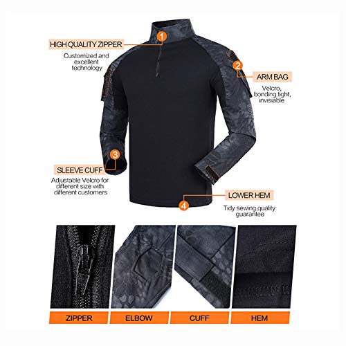 Men's Tactical Shirt and Combat Pants Set Long Sleeve 1/4 Zip T-Shirt Trousers for Military Hunting