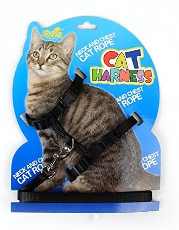 LANPA Pet Lead Leash Halter Harness Kitten Nylon Strap Belt Safety Rope Adjustable Cat Dog Collar/Soft and Easy To Walking (Black)