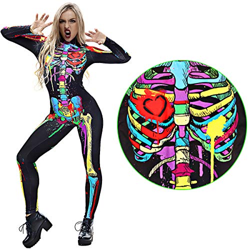 Neusky Lady Skull Skelett Kostüm Perfektes Kostüm für Halloween, Weihnachten , Karneval oder Mottoparties (XL, Bunt) – Bild 5