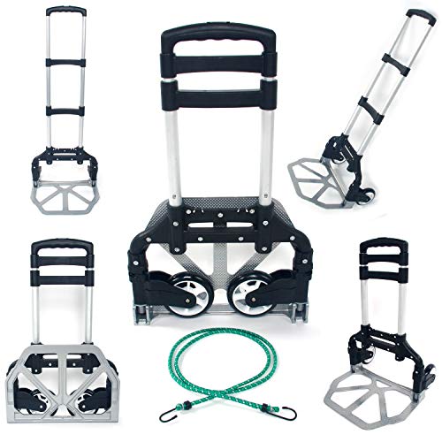 Hand Truck, Aluminum Telescoping Portable Folding Dolly Push Luggage Cart, Collapsible Rolling Travel Shopping Supermarket Trolley 75kg/165lbs Capacity (US Stock)