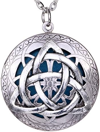 Aroma Locket Essential Oil Diffuser Antique Silver Peace OM Celtics Knots Flower Of Life Pendant Necklace + Bohemia Style Gift Pouch (XSH-540)