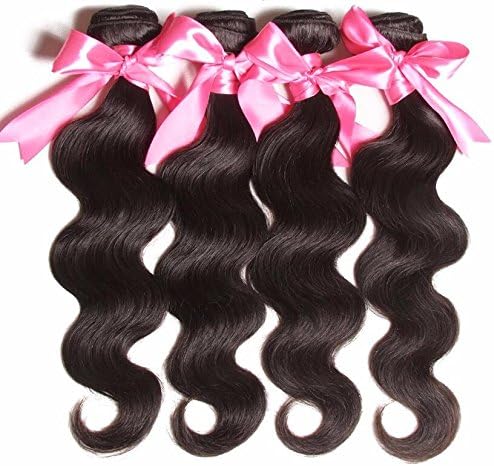 WIGABC 8A Virgin Remy Hair Brazilian Body Wave 100 Human Hair Weave Bundles Natural Color Double Weft with Closure 300-400 Grams (8 10 12 Inch)