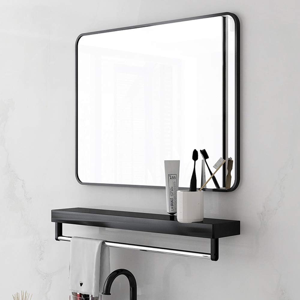 LOIGYUR Wall Mirror for Bathroom,20x30 Inch Wall Mounted Mirror with Black Metal Frame & Rounded Corner for Horizontal or Vertical: Furniture & Decor