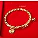 OPK Jewelry 18k Gold Plated Children's Bangle Heart Bell Pendant Rope Chain Gold Bracelets 4.33 Inch