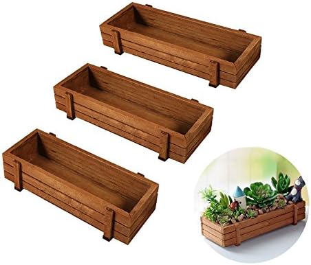 Wooden Plant Seeds Box, Indoor Outdoor Windowsill Kitchen Garden Herb/Flower Planter Trough Pack of 3
