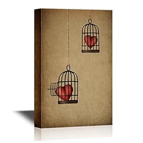 Retro Style Canvas Wall Art - Hearts in Cages - Vintage Style Giclee Print Gallery Wrap Modern Home Art | Ready to Hang - 12x18 inches