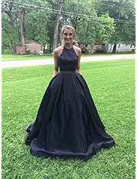 Vestidos de graduación largos con cuentas de satén de espalda descubierta formales con bolsillos