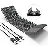 Foldable Keyboard, Jelly Comb B003S 3-in-1 (USB/Microusb/Type C) Wired & BT Keyboard with Touchpad Compatible for All Devices Windows PC iOS Android Tablet-Dark Gray