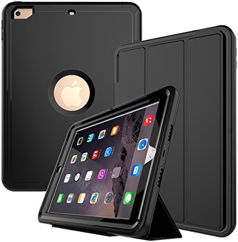 iPad Case, New iPad 2017 9.7 inch Case, Smart Case with Auto Sleep Wake Function Three Layer Drop Protection Rugged /Shock Proof Case for Apple New iPad 9.7 inch (Black)