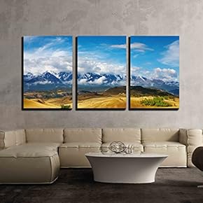 3 Piece Canvas Wall Art - Landscape with Snowy Mountains and Blue Sky - Modern Home Art Stretched and Framed Ready to Hang - 16"x24"x3 Panels