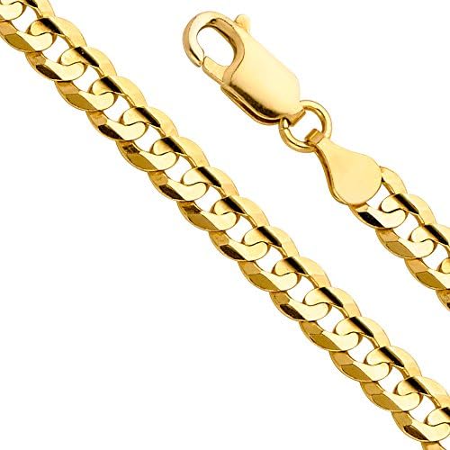TWJC 14k Yellow Gold SOLID Men's 12mm Cuban Concave Curb Chain Necklace with Lobster Claw Clasp