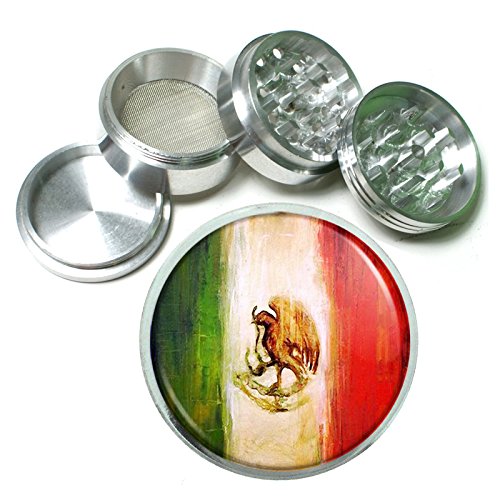 Mexico Flag D13 Herb & Spice Grinder 63mm 4 Piece Aluminum Silver Metal Bandera De Mexico Coat of Arms Spanish Pride
