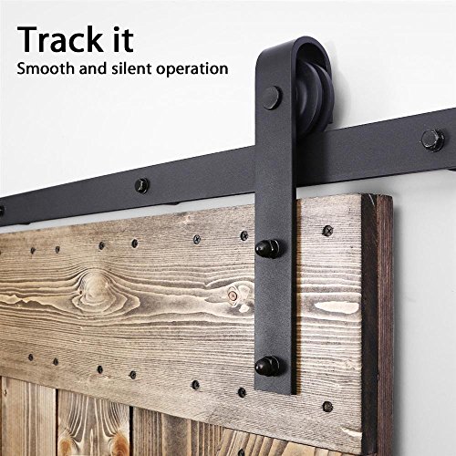 Bonnlo FCH 8 FT Sliding Barn Door Hardware, Steel Barn Sliding Door Track Hardware Kit, Includes Rail, Rail Support, Roller, Door Stop, End Cap, Floor Guide (Shape J)