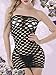 Firstbuy Women Sexy Lingerie Fishnet Bodysuit Bodystocking Crotchless Chemise Babydoll Free Size (Black-03)