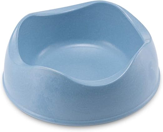 blue plastic dog bowl