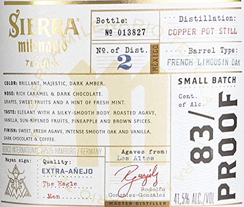 Sierra Milenario Extra Añejo (1 x 700 ml) – Extra Añejo Tequila aus 100 % Blaue Weber Agave – reift mindestens 3 Jahre in Limousin-Eichenfässern – ideal für den Pur-Genuss – 41,5 % Alk. – Bild 6