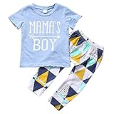 Mellons Baby Boys MAMA'S BOY Sleeve Short T-shirts Tops + Geometric Splicing Pants Outfits Set