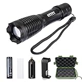 OTYTY Ultra Bright LED Tactical Flashlight, Outdoor Water Resistant Torch, Adjustable Focus, 5 Light Modes with Rechargeable 18650 Lithium Ion Battery and Charger