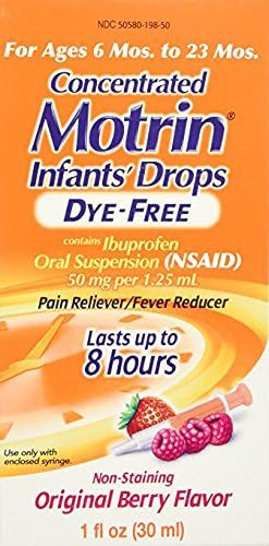 Infants' Motrin Concentrated Drops, Fever Reducer, Ibuprofen, Dye Free, Berry Flavored, 1 Oz - Pack of 2