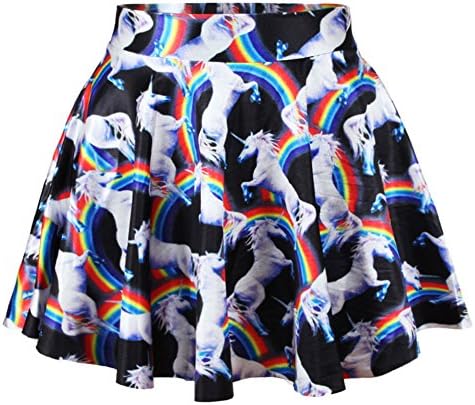 SWEETXIN Womens Digital Printed Galaxy Starry Skirt Elastic Flared Pleated Mini Skirt (Unicorn 030, One Size)