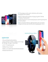 BNBKIKO Soporte inalámbrico para cargador de automóvil, sujeción automática 10W   7.5W Qi Certified Fast Charging, Dashboard & Vent Phone Holder Compatible con iPhone Xs   XS Max   XR   X   8 8 Plus, Samsung S10   S10 +   S9   S9 +