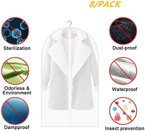 Oxford Foldable Hanging Case Dust-proof Storage Bag Protector - Set of 8 units Clear Zipped Suit Bags Zipper Garment Clothes Covers - 41 Inches Long