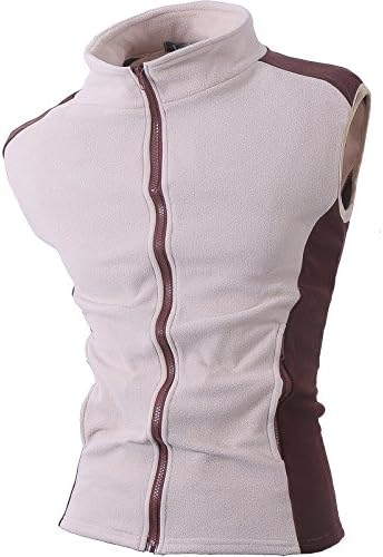 MMAICCO Men's Cotton Contrast Color Stand Collar Zipper Vest (L, Khaki)