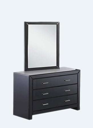 Artikle Leather Black 6 Drawer Leather Dresser of Chest wth Mirror