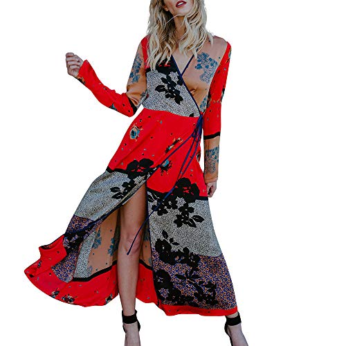 LISTHA Boho Maxi Dresses Women Floral Kimono V Neck Dress Cardigan Shawl Blouse