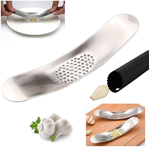 Stainless Steel Garlic Press,Crusher And Silicone Garlic Peeler Set, Peeling Device, Fashionable Kitchen Gadget, Chop Garlic In Second