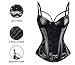 Charmian Women's Steampunk Gothic Black Lace Corset Bustier Faux Leather Bra Lingerie Black Medium