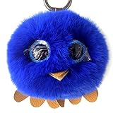 Farseeking 8cm Rabbit Fur Ball Pom Pom Keychain for Bag Charms with Golden Key Ring (Royal Blue)