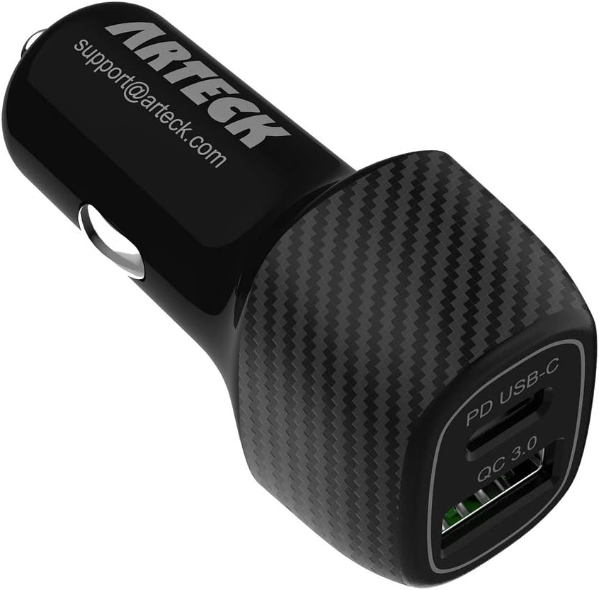 Car Charger, Arteck 40W/8A PD USB-C Type C/Quick Charge 3.0 USB Port Adapter with 2 USB Port