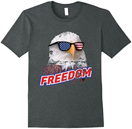 Mens Distressed Independence Day T-shirt Bald Eagle Sunglasses Medium Dark Heather