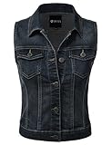 DRESSIS Womens Casual Sleeveless Denim Jean Cropped Vest Jacket DARKBLUE L