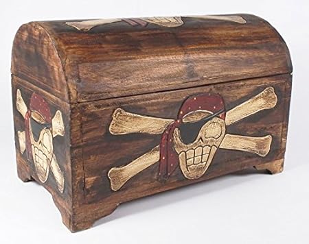 Cofre pirata pirata baúl del tesoro pirata baúl 50 cm baúl de madera: Amazon.es: Hogar