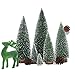 5 Pieces Artificial Mini Christmas Sisal Snow Frost Trees, Bottle Brush Trees Plastic Winter Snow Ornaments Tabletop Trees for Christmas Party Home Decoration