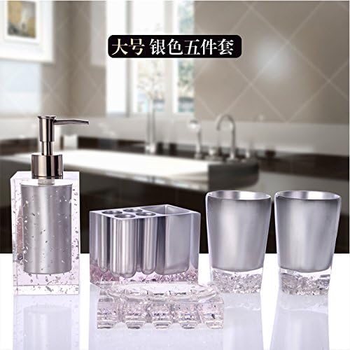 YUSHI Bath set 5 Piece Kit Continental resin bathroom Bluetooth creative vanity kit Tray Bathroom Accessories ,Silver 5 piece (Large)