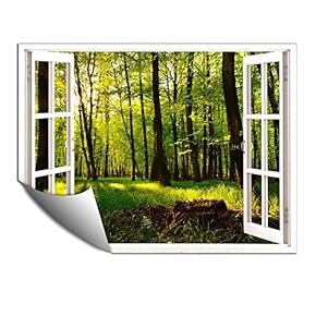 Wall Murals for Bedroom Fake Window View Forest Removable Wallpaper Peel and Stick Wall Stickers - 24x32 inches