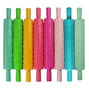 Kurtzy Teigroller Muster Prägerolle Set (8Stk) – Präge Teigrolle Antihaft Nudelholz mit Muster & Designs – Teigroller…
