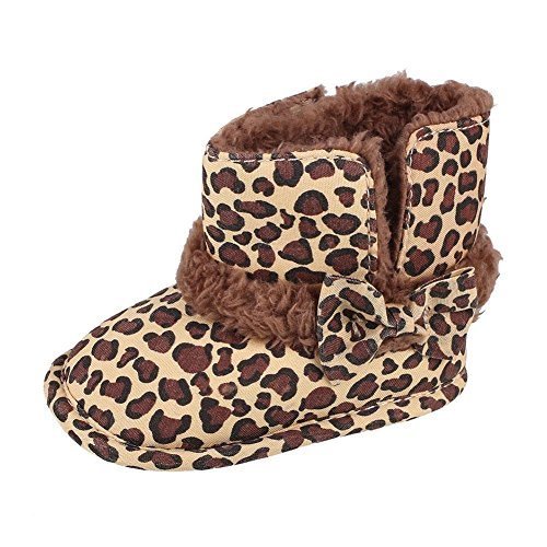 Baby Boots Premium Soft Sole Bow Anti-Slip Mid Calf Warm Winter Infant Prewalker Toddler Snow Leopard Boots It