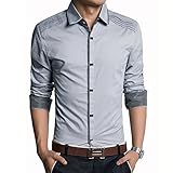 iPretty Men's Fashion Slim Fit Contrast Dress Shirt Long Sleeve Casual Shirts