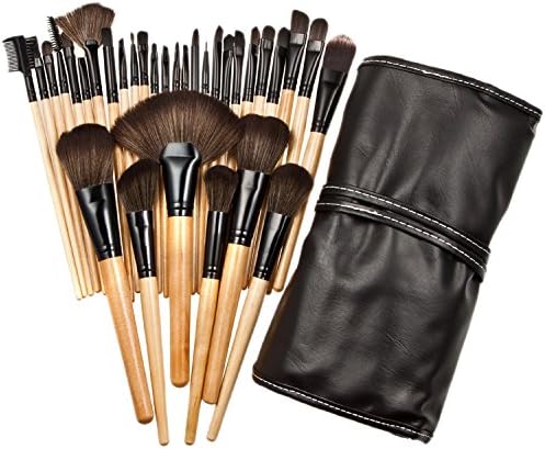 Qookiee 32 PCS Cosmetic Makeup Brush Set, Professional Face Eye Shadow Eyeliner Foundation Blush Lip Powder Liquid Cream Blending Brush Set with Synthetic Leather Case