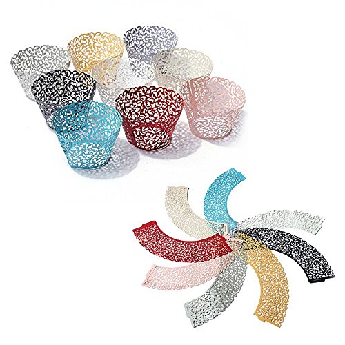 100 Pcs - Vine Cupcake Wrapper Liner Muffin Wrappers Packaging Shimmering Laser Cut for Party,Baby Shower,Birthday (Shimmery Pink)