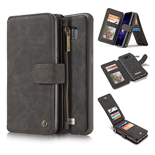 Sammid Galaxy S8 Case, 5.8 inch Multi-function Zipper PU Leather Phone Case with Card Slot, Removable Case for Galaxy S8 - Black - Thumbnail 6