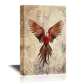 Birds and Poultry Canvas Wall Art - Red Parrot Flying in The Sky - Retro Style Gallery Wrap Modern Home Art | Ready to Hang - 12x18 inches