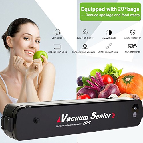 Vacuum Sealer Machine, EIVOTOR Automatic Mini Portable Home Vacuum Air Sealing System for Food Preservation/Starter Kit | Led Indicator Lights | Dual Capacitance Design Including 20pcs Sealing Bags